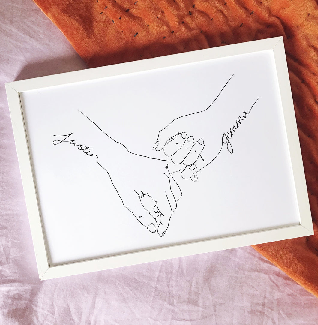 Couples hand Personalised Line Drawing Print Landscape – Gem Pang