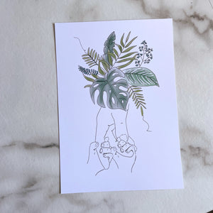 A5 Family leaf hand print with 2 Children