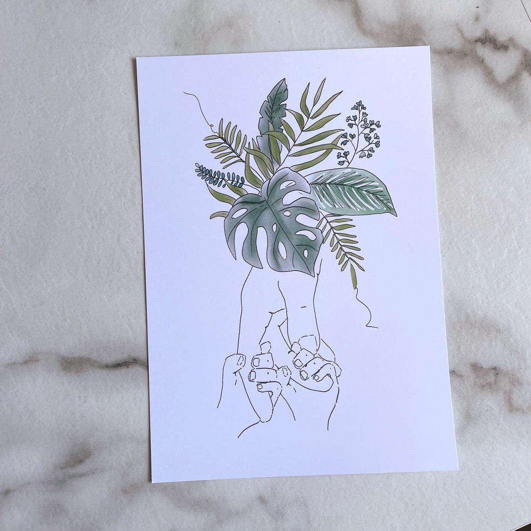 A5 Family leaf hand print with 2 Children