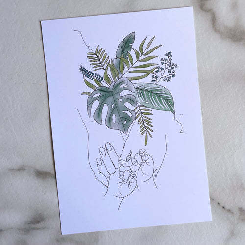 A4 Family Leaves Line Drawing Two Children