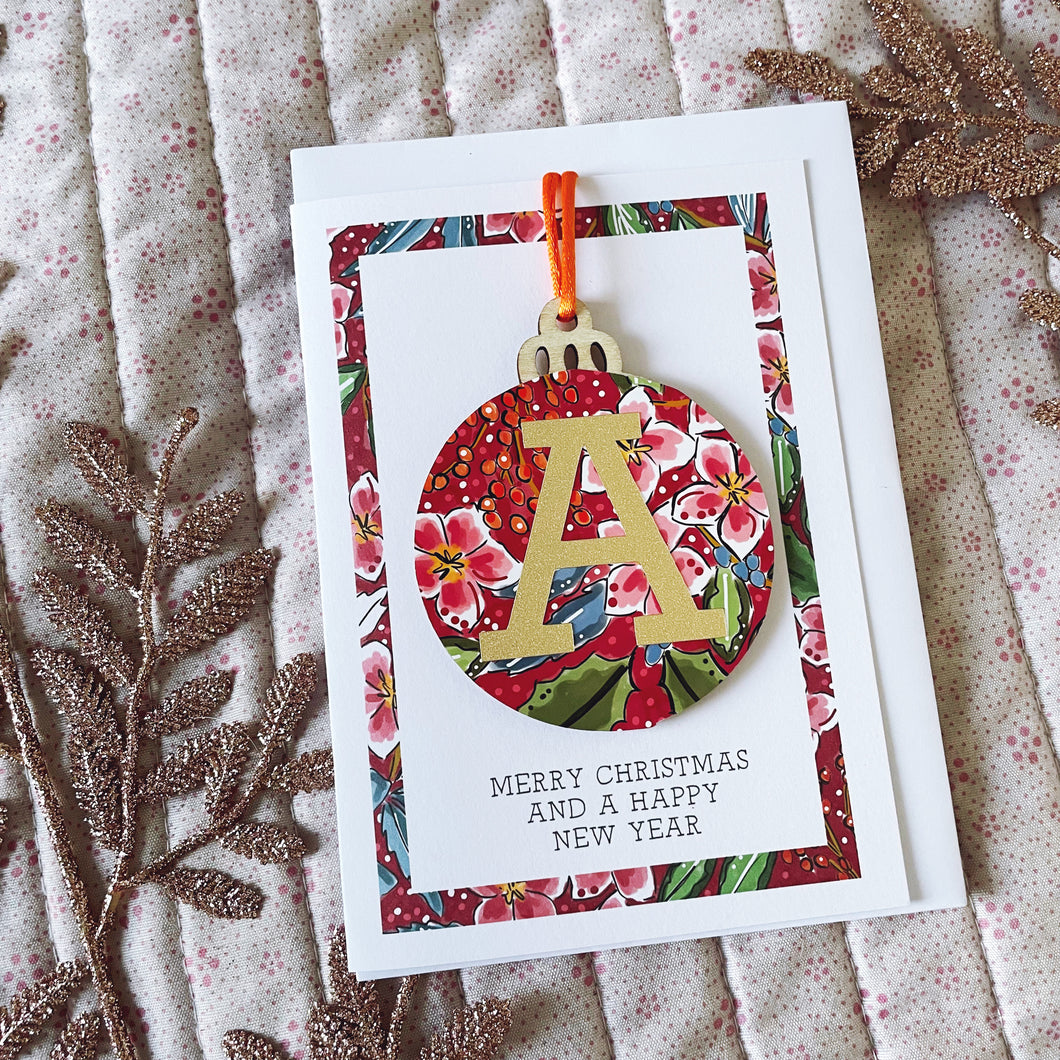 Single Personalised Bauble Wooden Decoration Christmas Card