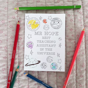 Personalised colouring in Teacher cards