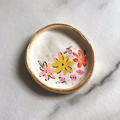 Personalised Yellow/Orange Floral Trinket Dish