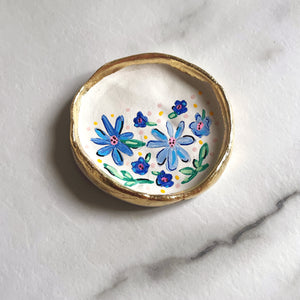 Personalised Blue Floral with Ditsy Trinket Dish