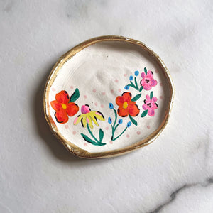 Personalised Yellow Daisy & Orange Flower Trinket Dish
