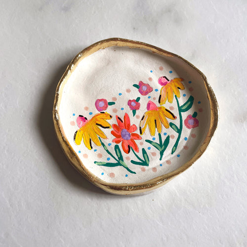 Personalised Yellow Daisy & Orange Floral Trinket Dish