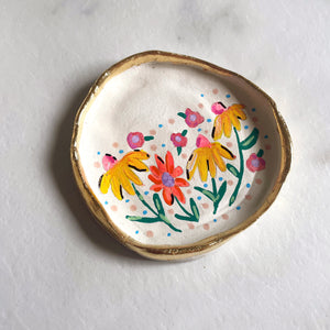 Personalised Yellow Daisy & Orange Floral Trinket Dish