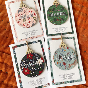 NEW Single Personalised Wooden Bauble Decoration Christmas Card