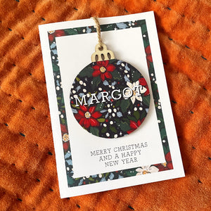 NEW Set of 2 Personalised Wooden Bauble Decoration Christmas Card