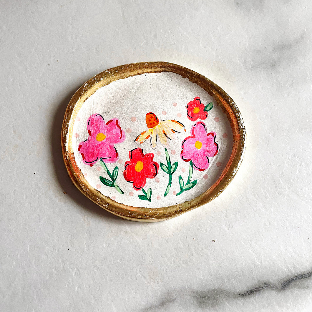 Personalised Pink Floral & Daisy Trinket Dish