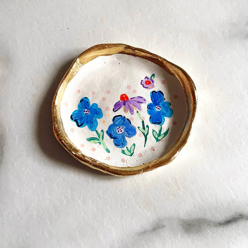 Personalised Blue and Lilac Daisy Flower Trinket Dish