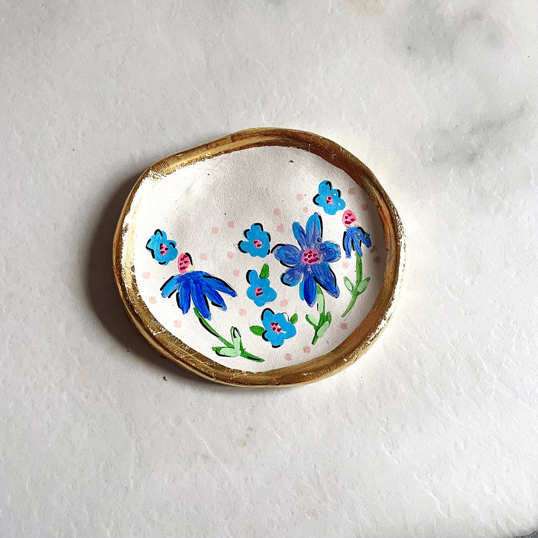 Personalised Blue Daisy and blue Flower Trinket Dish