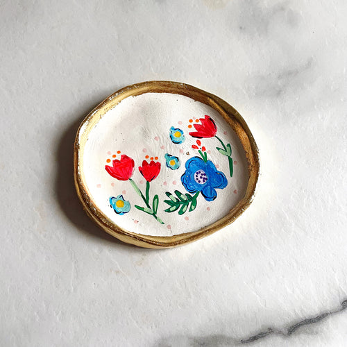 Personalised Red and Blue Floral Trinket Dish