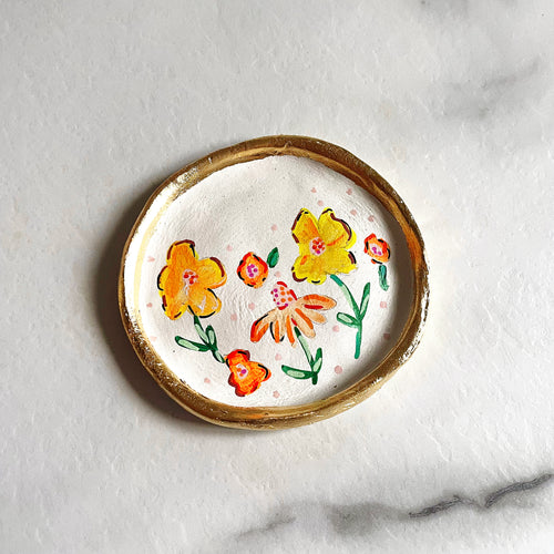 Personalised Yellow Flower & Orange Daisy  Trinket Dish
