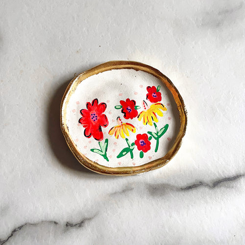 Personalised Yellow Daisy and Pink /Red FloralTrinket Dish