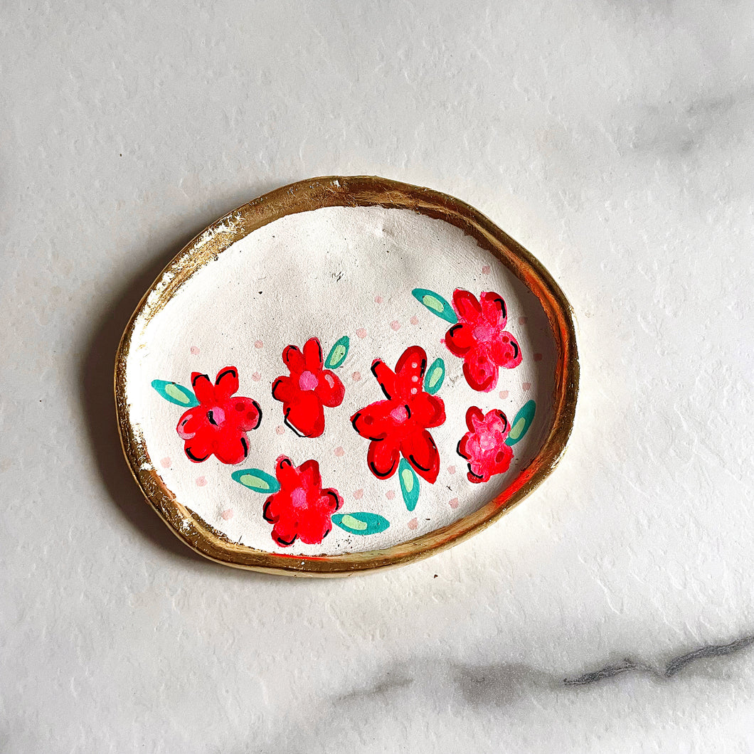 Personalised Bright Red Flower Trinket Dish