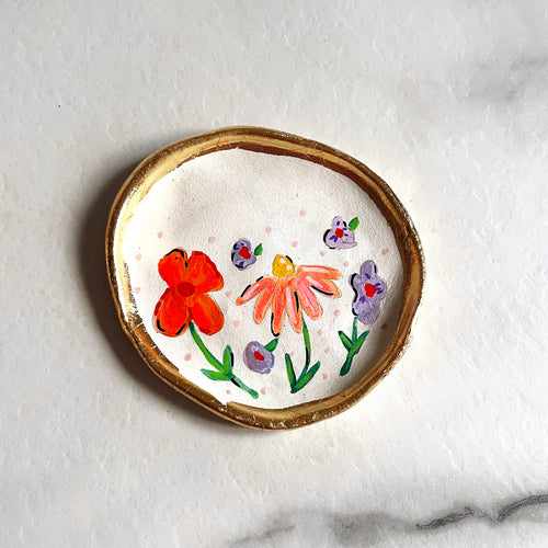 Personalised Pink Daisy and Lilac Floral Trinket Dish