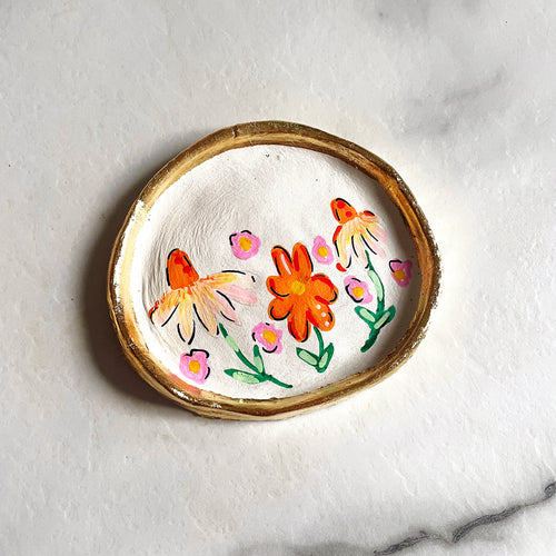Personalised Diasy and Orange floral Trinket Dish