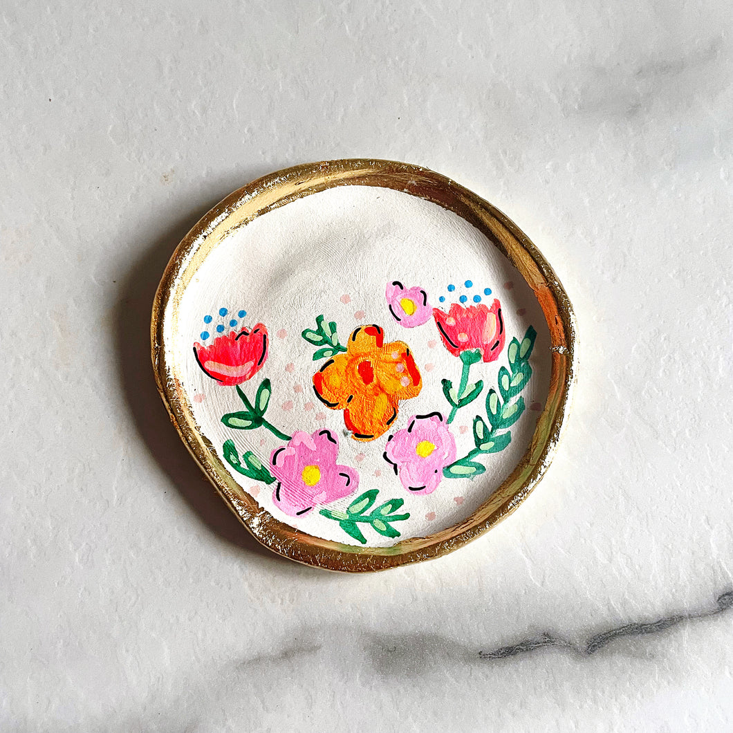 Personalised Pink/Red/Orange Floral Trinket Dish