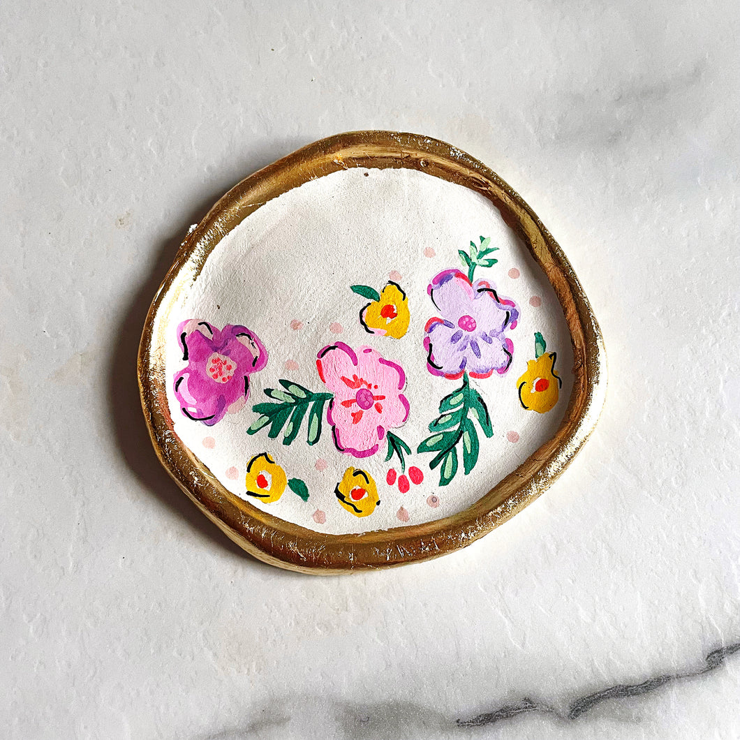 Personalised Yellow/pink/lilac Floral Trinket Dish