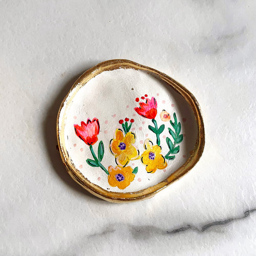 Personalised Yellow and Pink/red Floral Trinket Dish