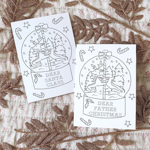 NEW Dear Father Christmas/Santa Snow Globe Colouring in Cards