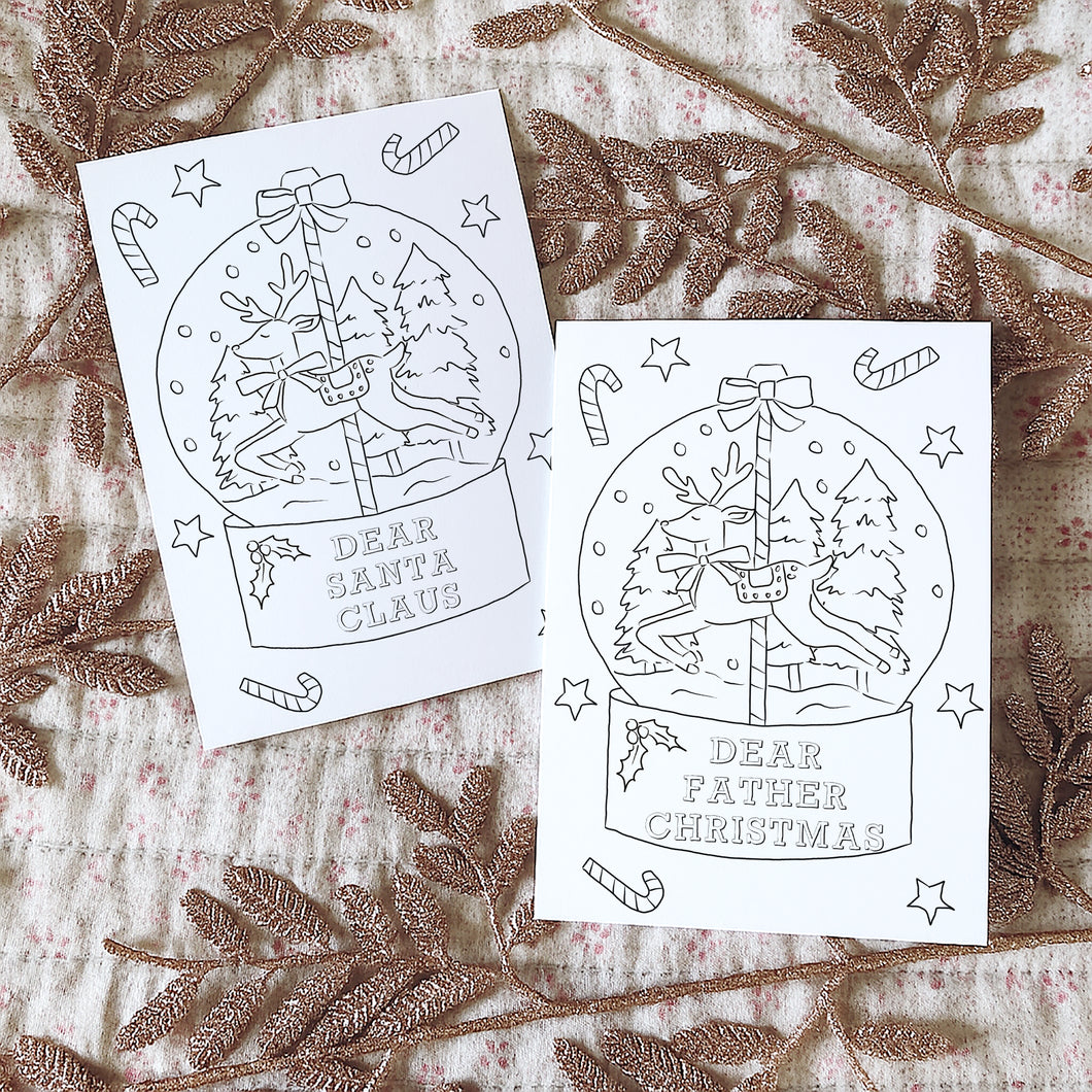 NEW Dear Father Christmas/Santa Snow Globe Colouring in Cards