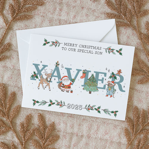Personalised Name Christmas Card Blue
