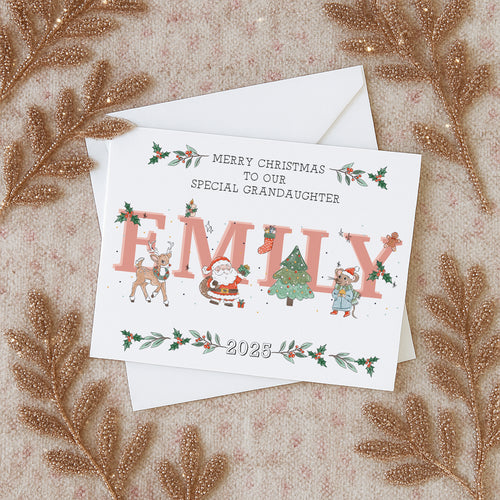 Personalised Name Christmas Card Pink