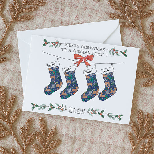Personalised Family Stocking Christmas Card (MORE PATTERNS)