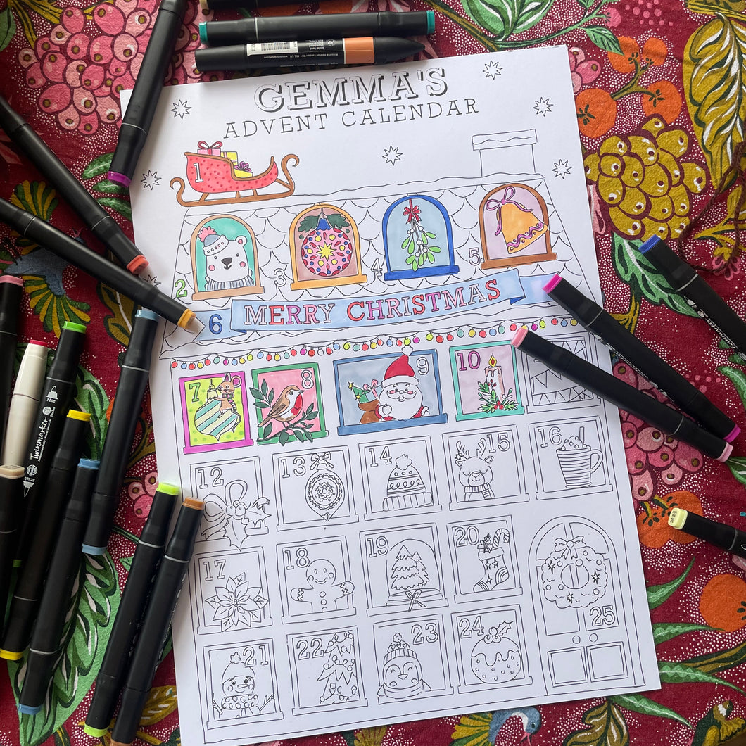 NEW Personalised Colouring in Advent Calendar House Design