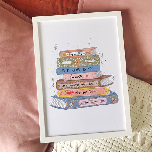 Stack of Love Books Print PERSONALISED