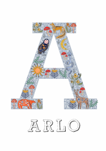 Personalised Blue Woodland Theme Letter Print