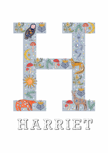 Personalised Blue Woodland Theme Letter Print