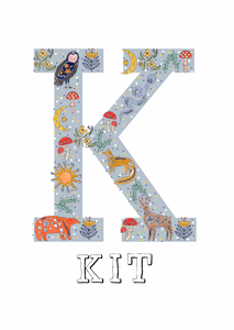 Personalised Blue Woodland Theme Letter Print