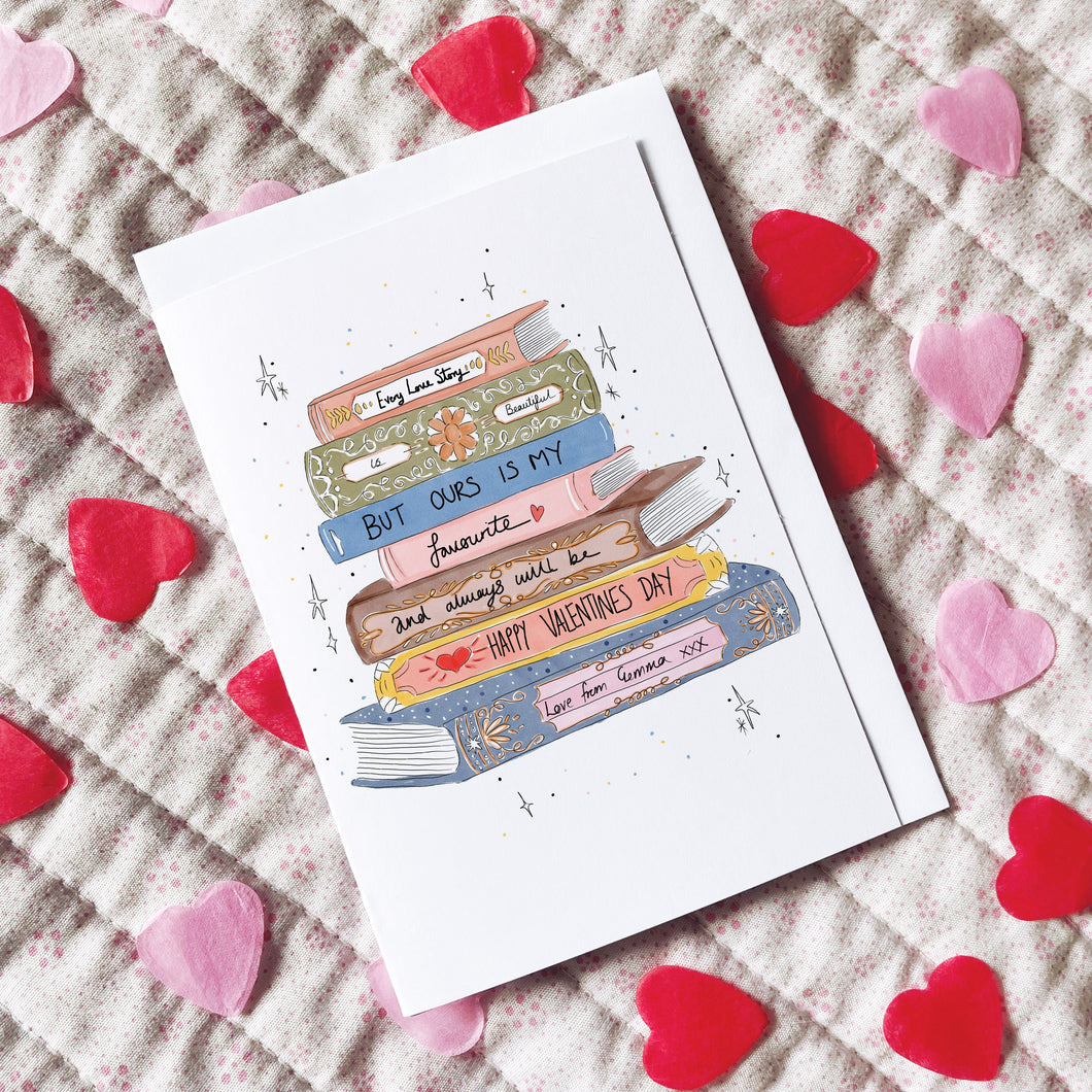 Love Book Stack Personalised card