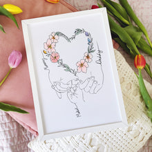 Custom Family Heart Flowers hand illustration ( with colour options )