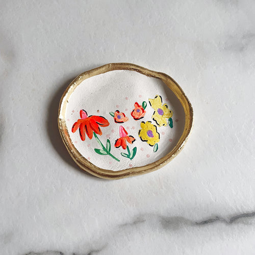 Personalised Orange Daisy and Yellow Flower Trinket Dish