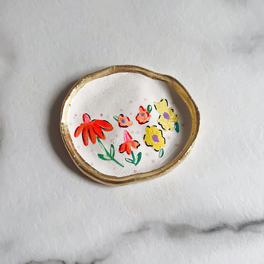 Personalised Orange Daisy and Yellow Flower Trinket Dish