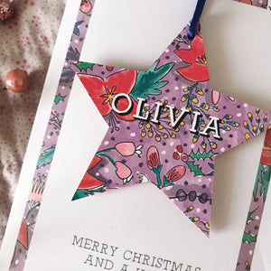 SET OF 3 Personalised Star Wooden Decoration Christmas Card