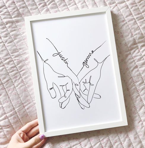 Couples hand Personalised Line Drawing Print