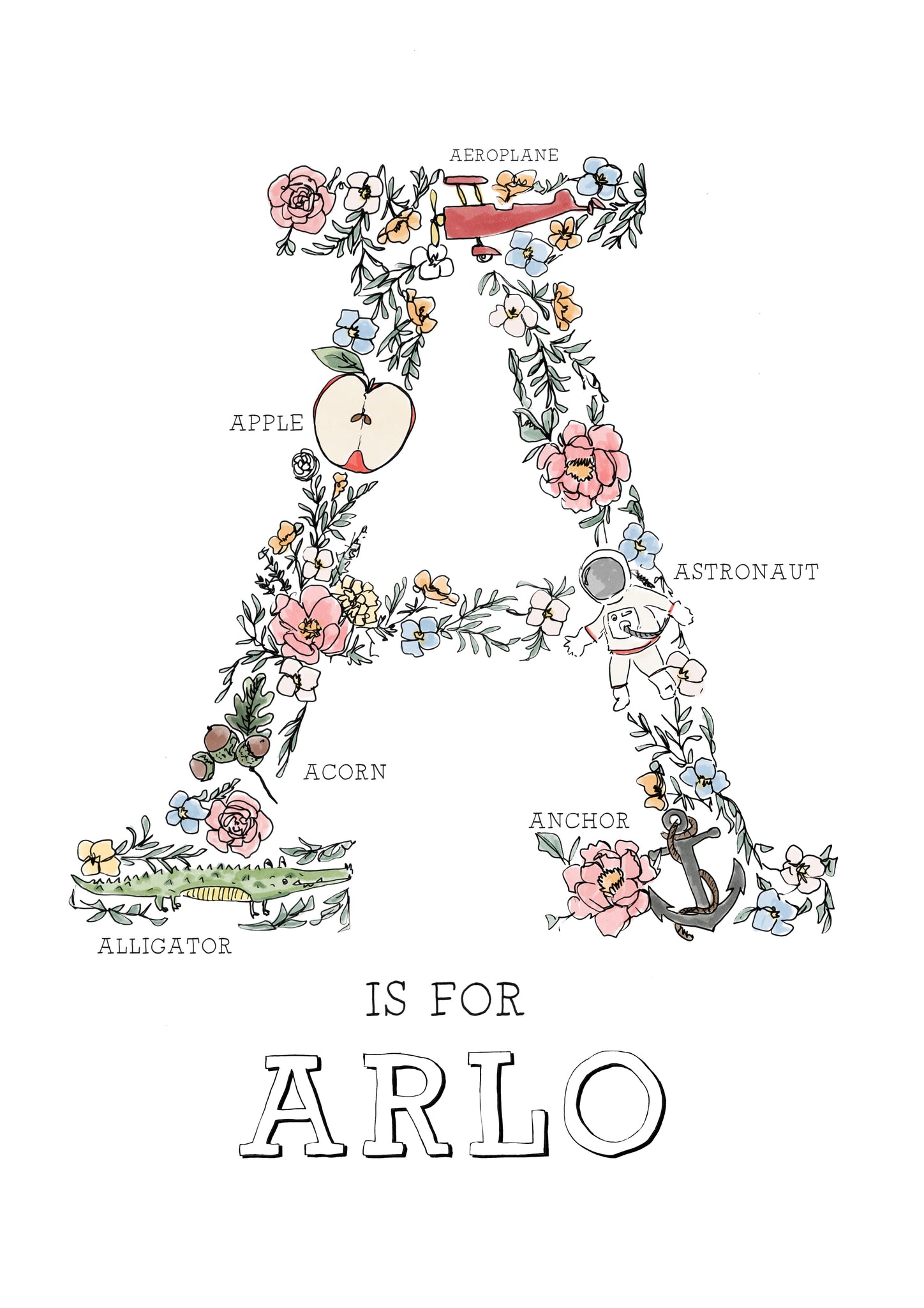 Personalised Line Drawn Name Letters – Gem Pang Illustration