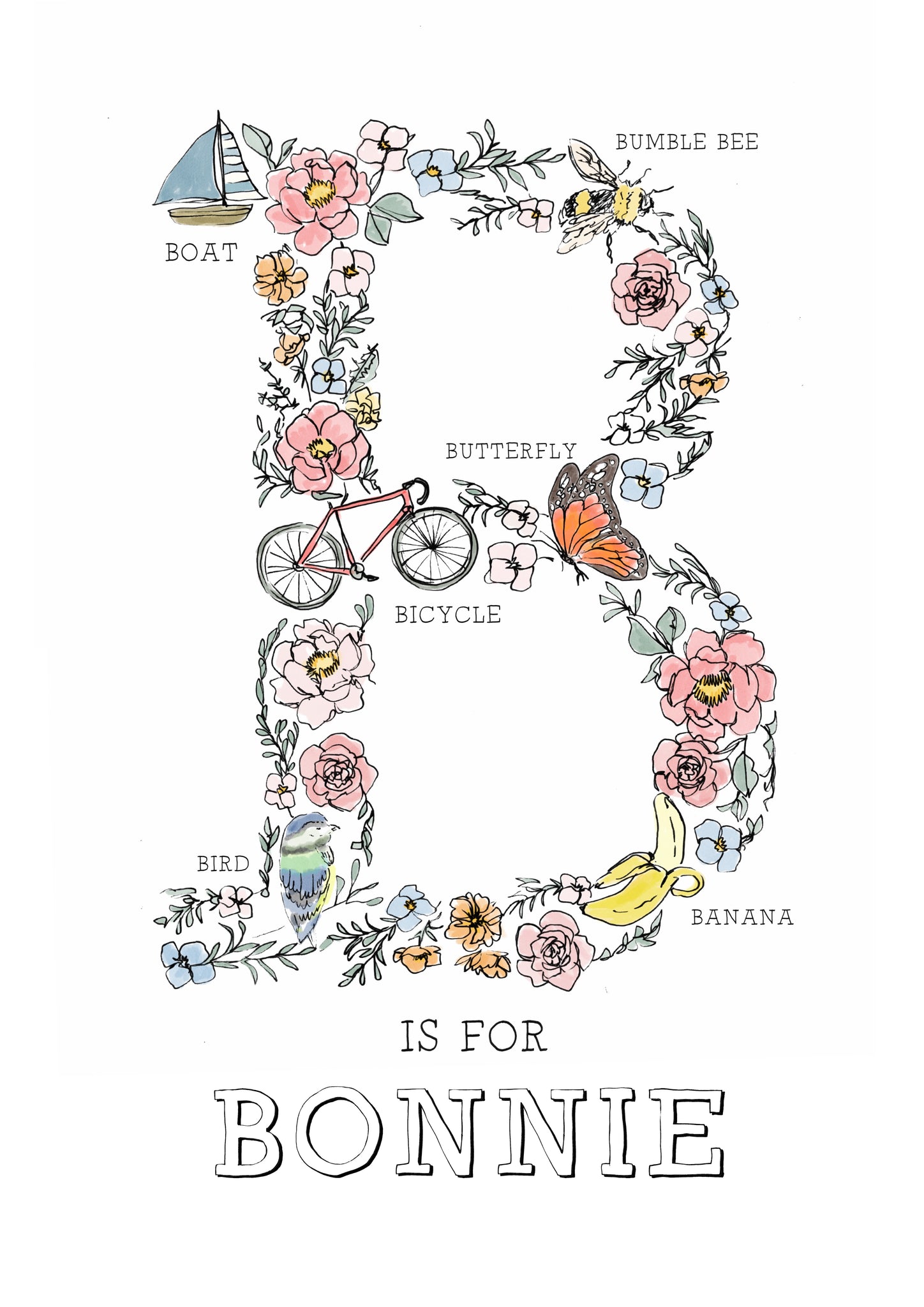 Personalised Line Drawn Name Letters – Gem Pang Illustration