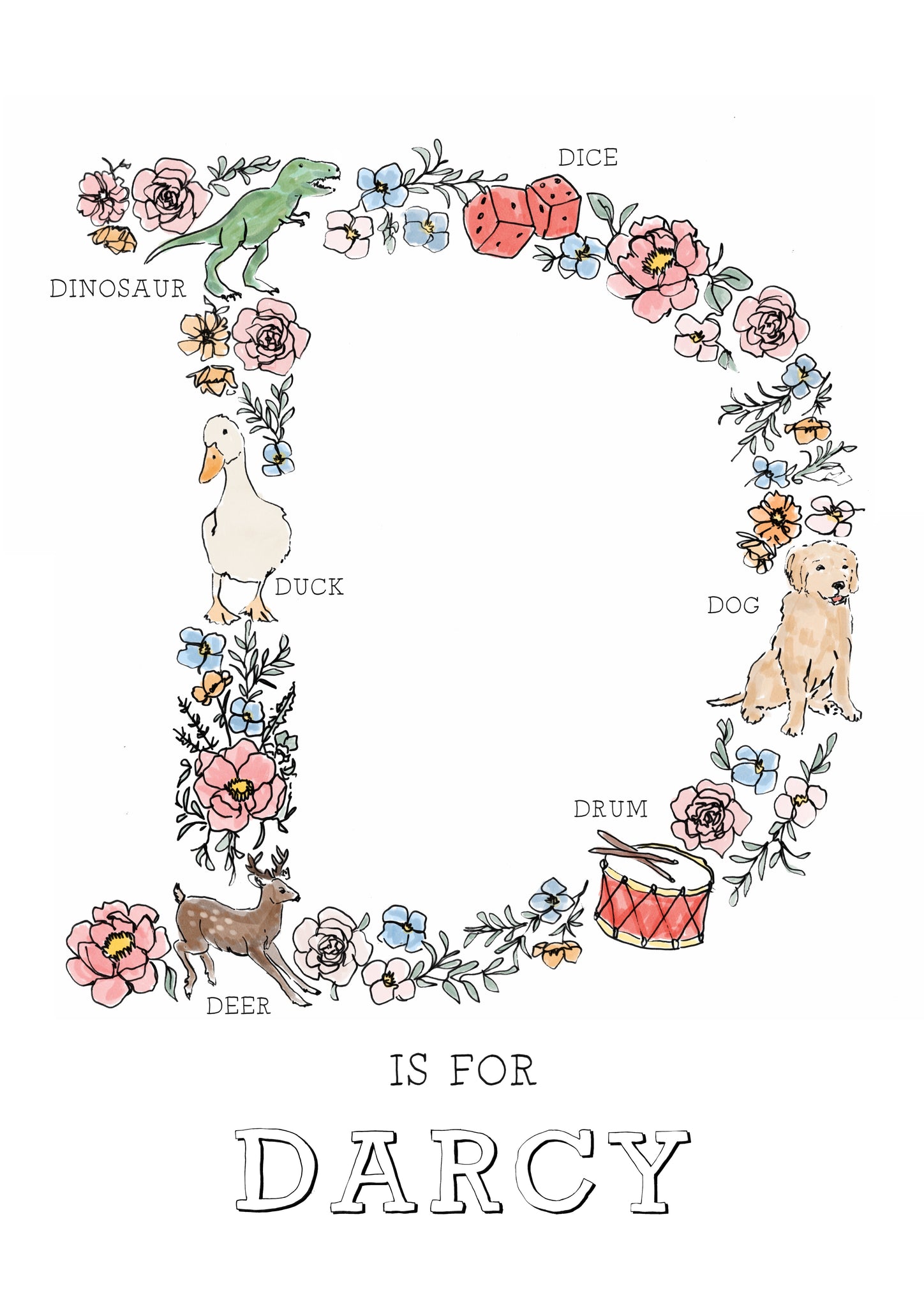 Personalised Line Drawn Name Letters – Gem Pang Illustration