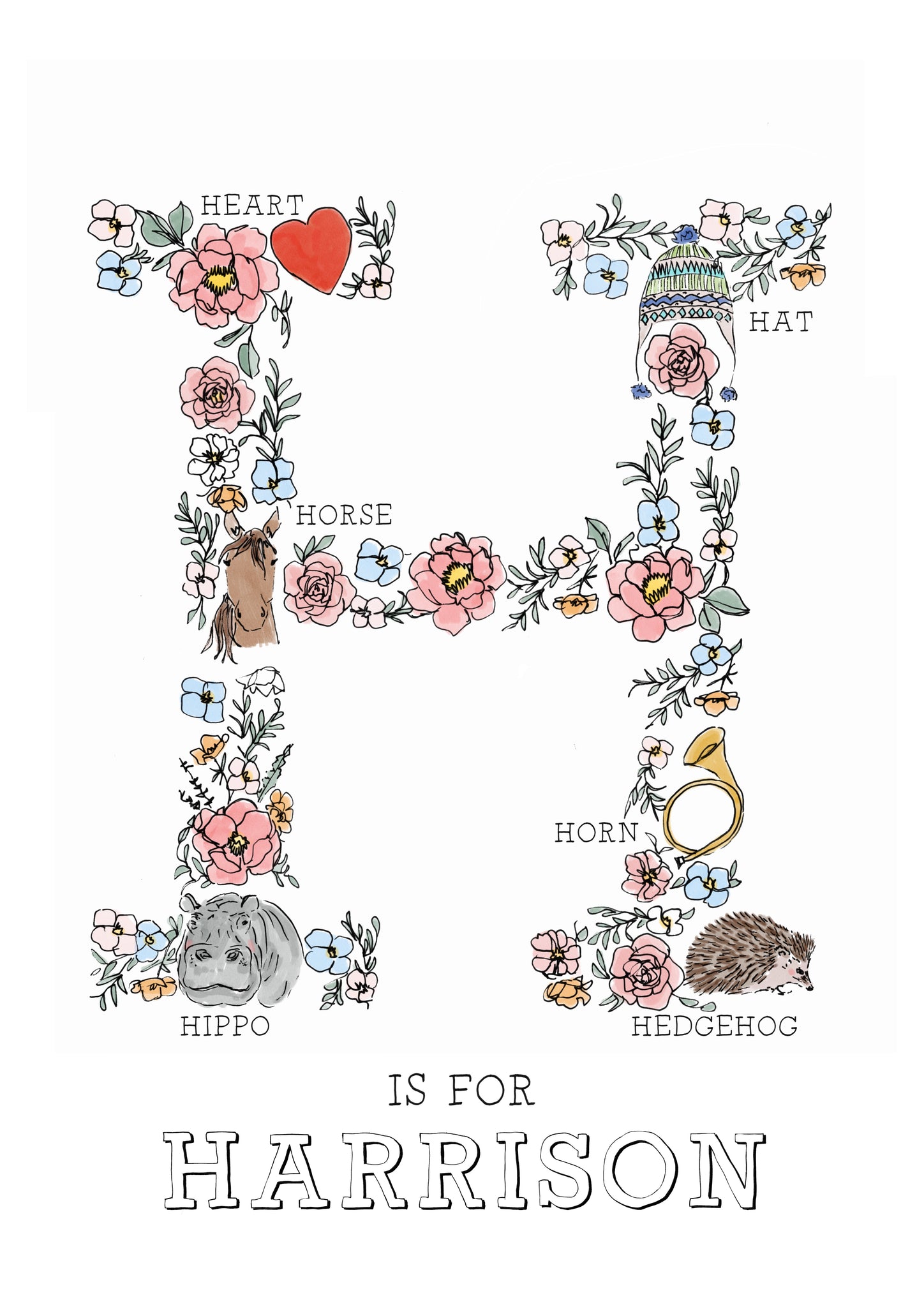 Personalised Line Drawn Name Letters – Gem Pang Illustration