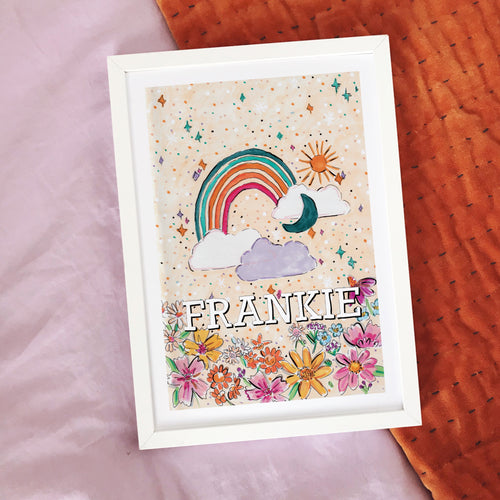 Rainbow Floral Print Available with or without personalisation