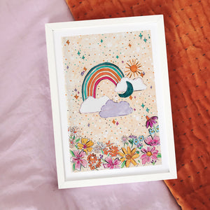 Rainbow Floral Print Available with or without personalisation