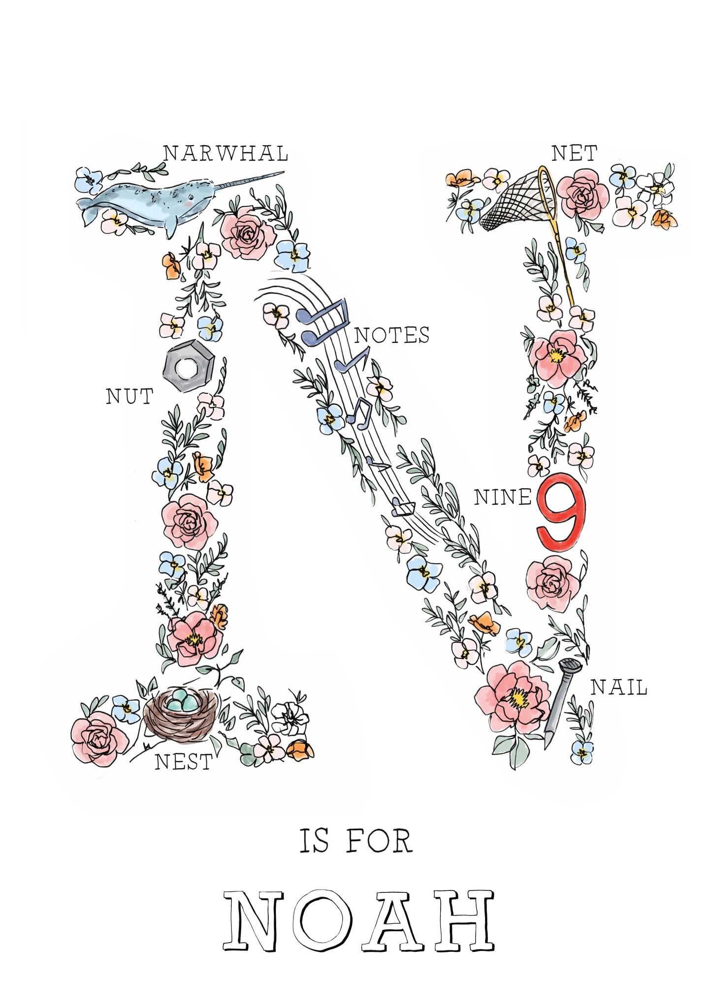 Personalised Line Drawn Name Letters – Gem Pang Illustration