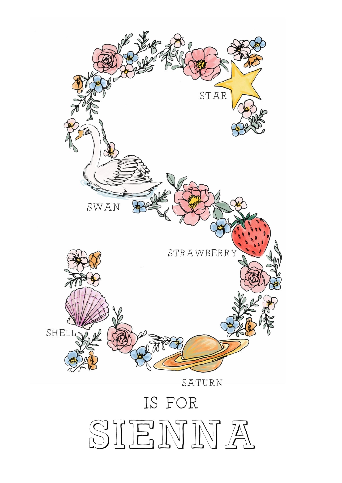 Personalised Line Drawn Name Letters – Gem Pang Illustration