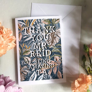 Personalised Thank You Teacher/Teaching assistant Tropical card